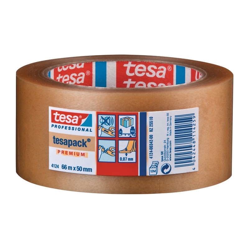 Ruban adhésif d'emballage en PVC tesapack® 4124 longueur 66 m largeur 50 mm rouleau TESA