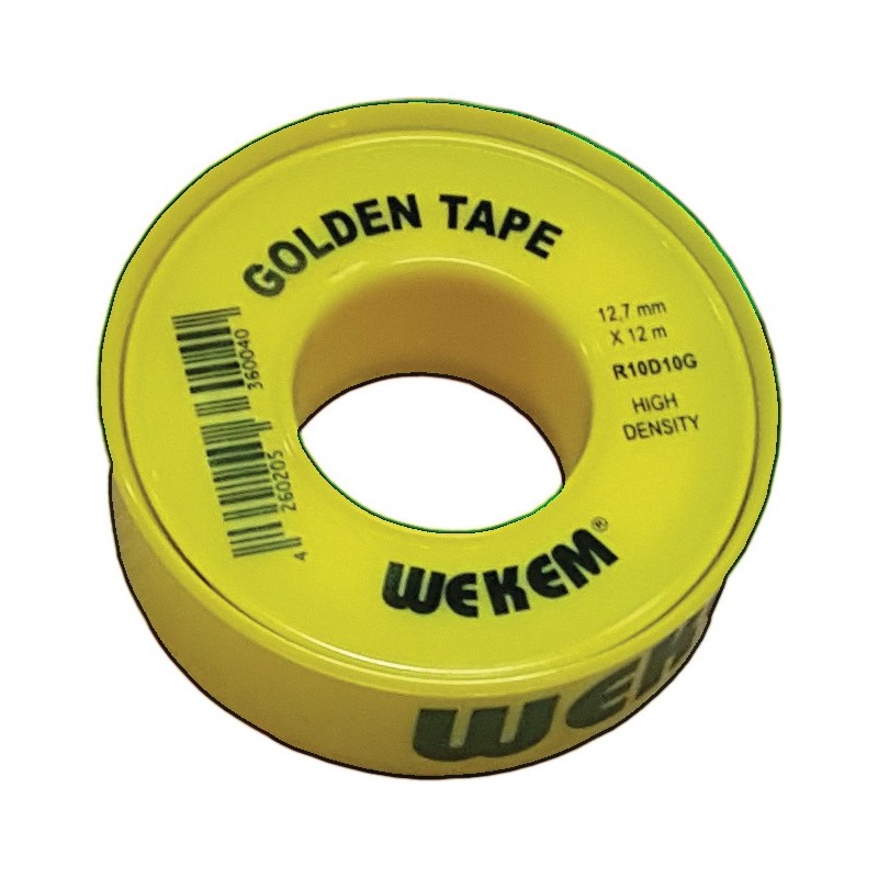 Ruban détanchéité en PTFE Golden Tape L12 m l12,7 mm D0,1 mm jaune 100 g/m² bobine WEKEM